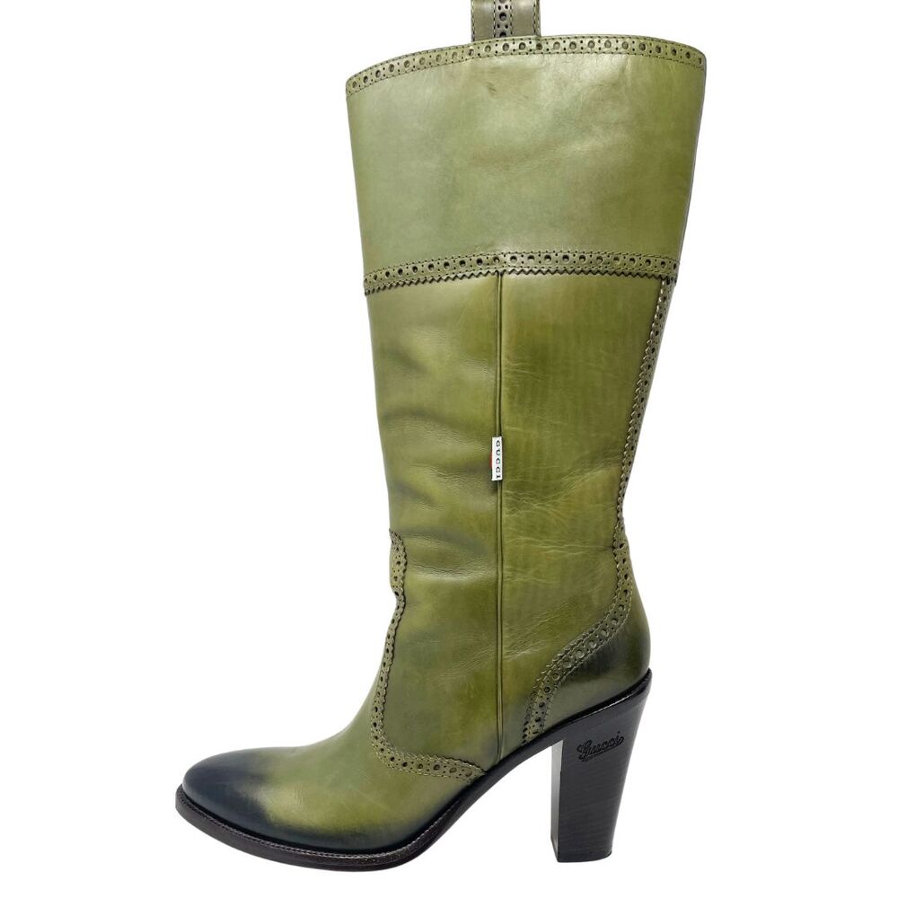 Gucci Western Knee High Boots US 9 Ombre Green Leather Vintage Red Ophidia Web